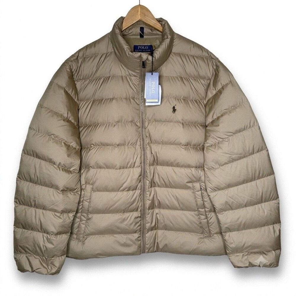 Polo Ralph Lauren Colden Packable Down Puffer Jacket Mens XXL Tan Khaki NWT